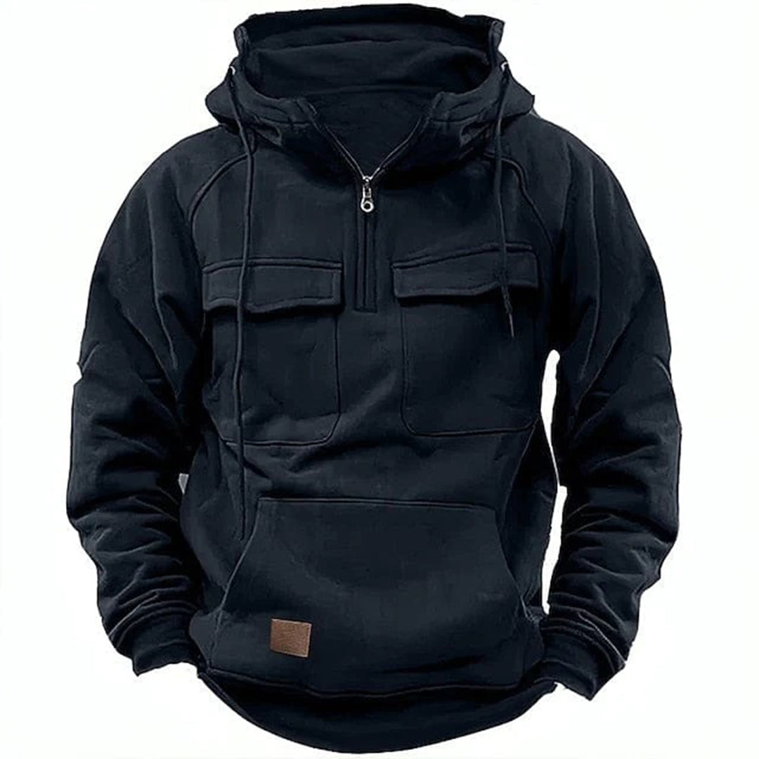 Vintage look men's full zip hoodie, rugged retro style, comfortable for streetwear & casual wear.