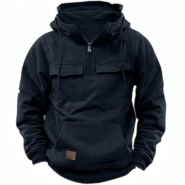Vintage look men's full zip hoodie, rugged retro style, comfortable for streetwear & casual wear.