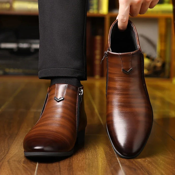 Elegant men's retro ankle boots. Durable polished dress shoes with a comfortable, non-slip design & side zipper.