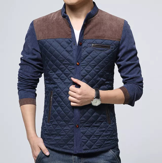 Men's retro windbreaker jacket with stand-up collar, perfect for spring & fall casual wear.
