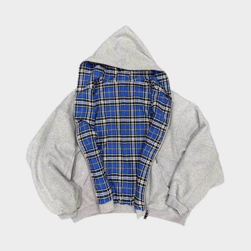 Men's reversible oversized hoodie, perfect for casual streetwear with dual black & gray styles.
