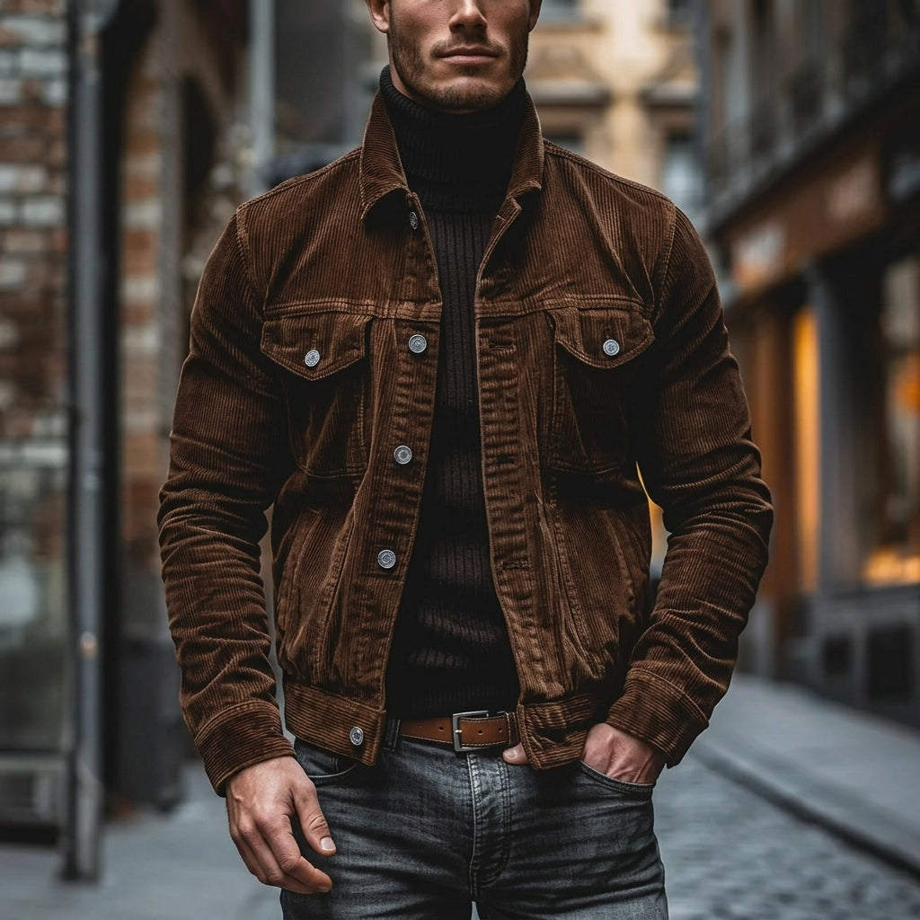 Men's ribbed casual jacket, perfect for autumn and winter layering. Modern and stylish outerwear.