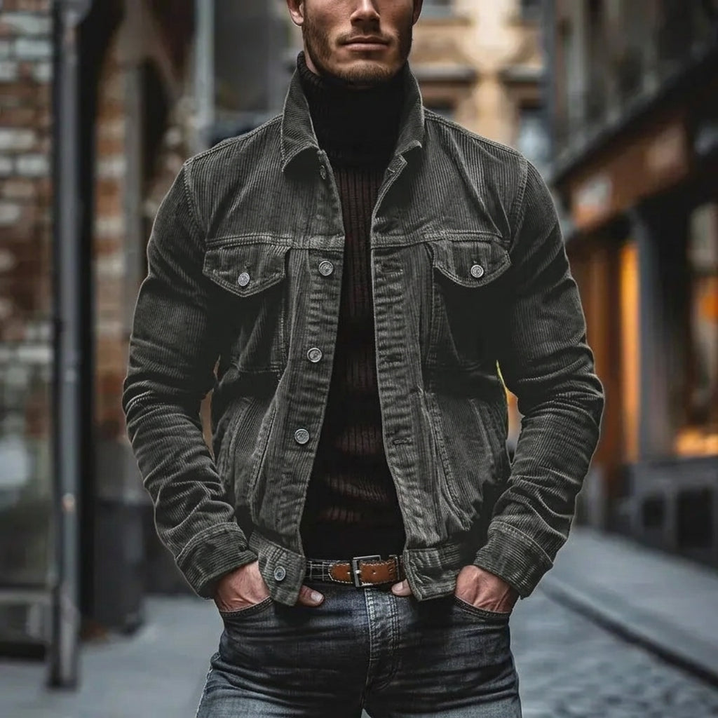 Comfortable men's ribbed casual jacket, ideal for fall and winter style. Stylish outerwear.
