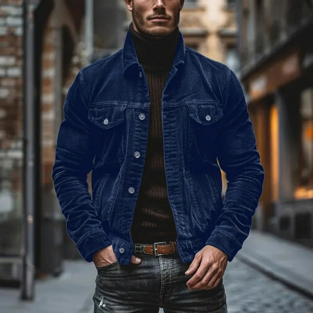 Stylish men's ribbed jacket, great for autumn, fall & winter casual outerwear. Modern design.