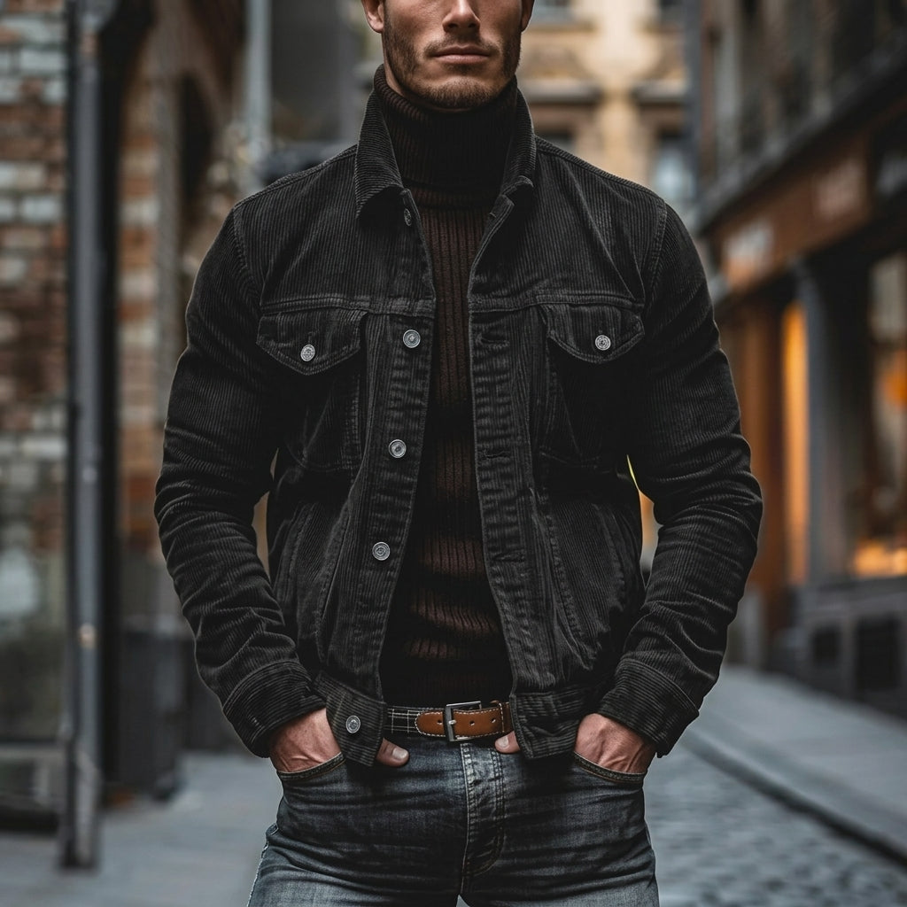 Modern men's casual ribbed jacket for comfortable autumn & winter layering. Versatile outerwear.