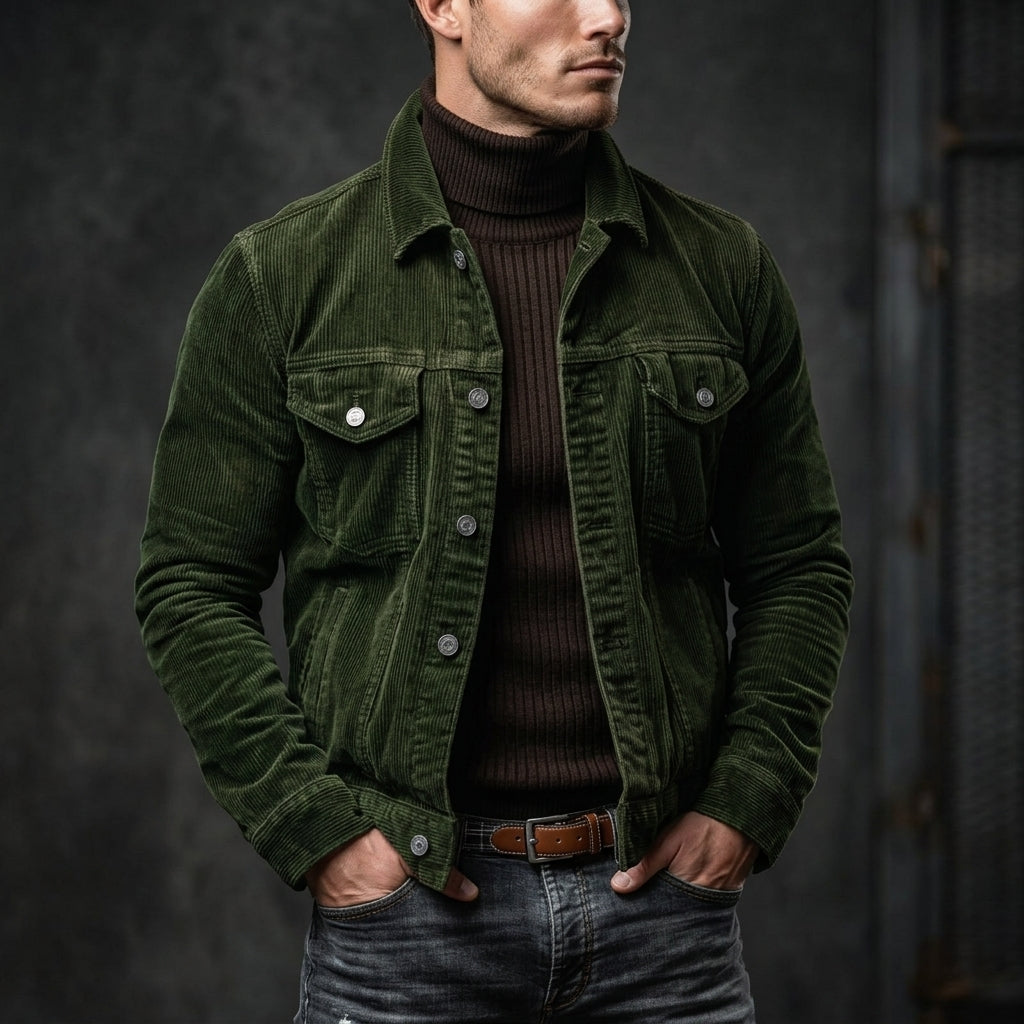 Versatile men's ribbed casual jacket, stylish outerwear for fall & winter. Perfect for layering.