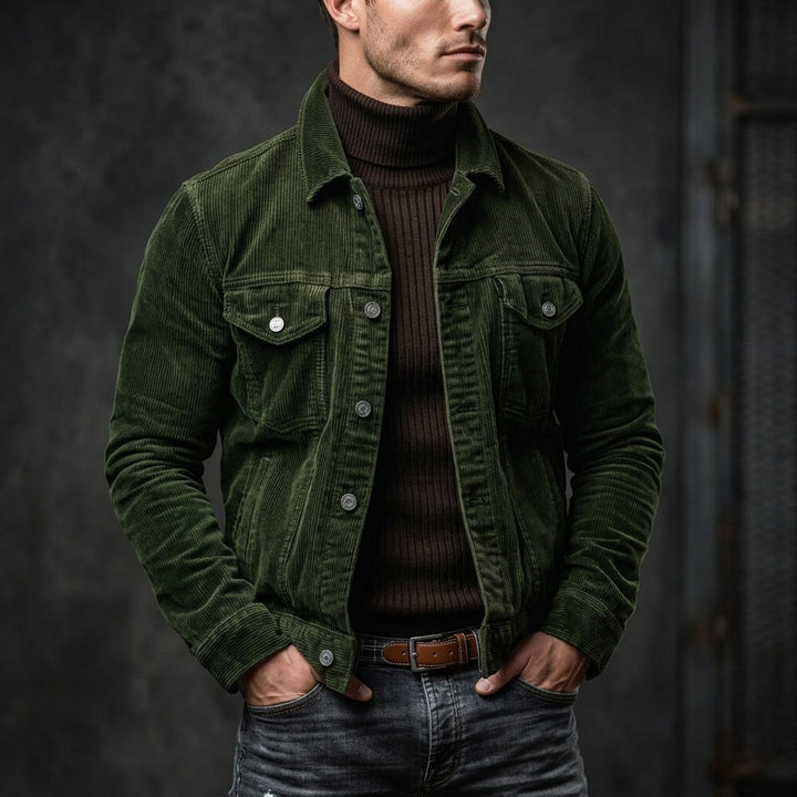 Versatile men's ribbed casual jacket, stylish outerwear for fall & winter. Perfect for layering.