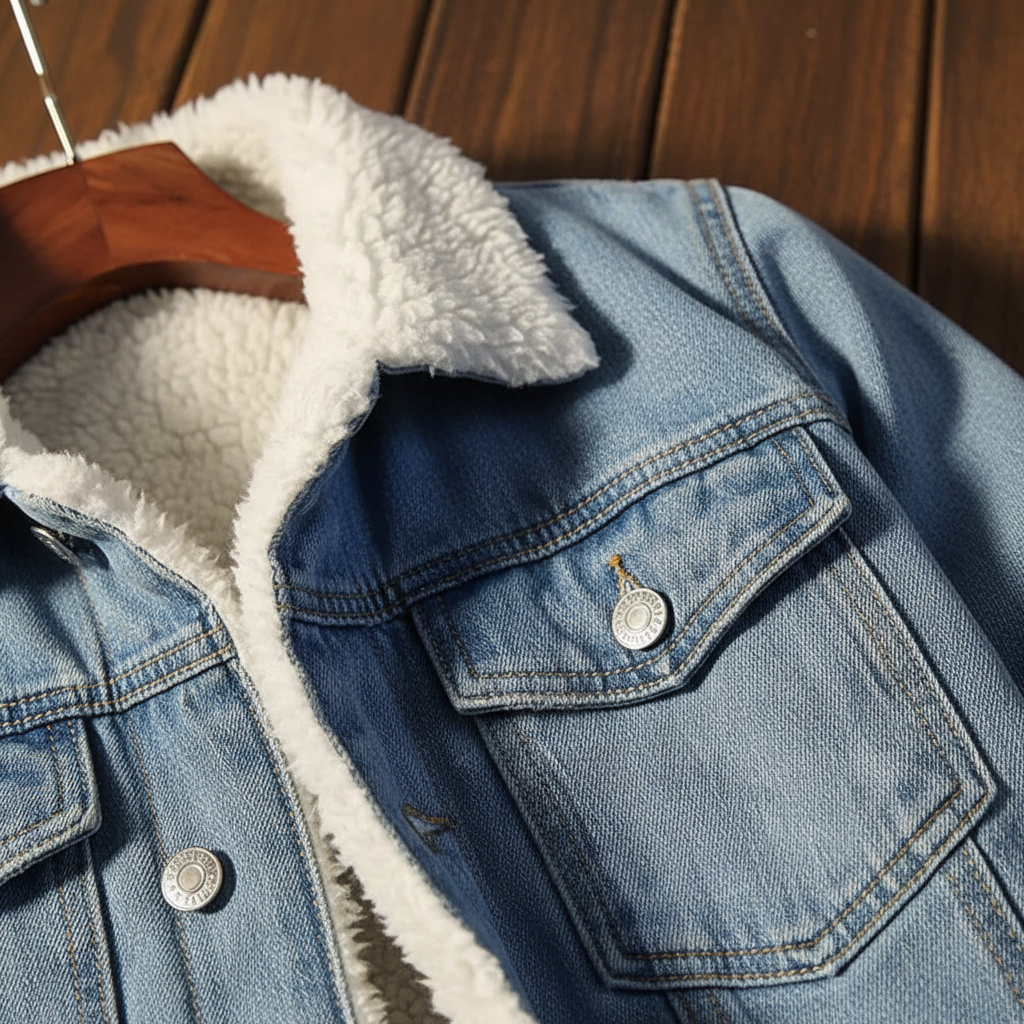 Timur men's long sleeve denim jacket with soft fleece lining, ideal for everyday warm outerwear.