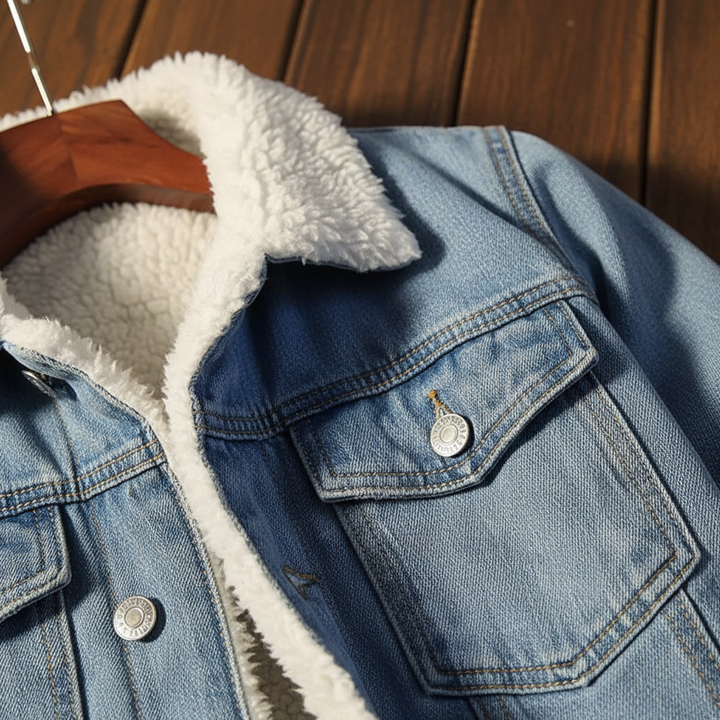 Timur men's long sleeve denim jacket with soft fleece lining, ideal for everyday warm outerwear.