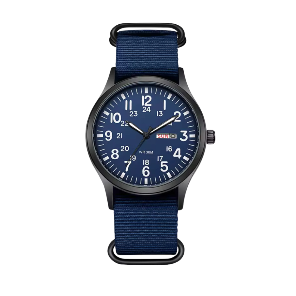 Black durable men's rugged outdoor watch with resilient design. Waterproof tactical military timepiece for adventures.