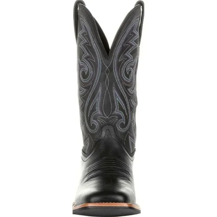 Men's square toe western boots featuring a detailed totem design, combining classic style with modern comfort.