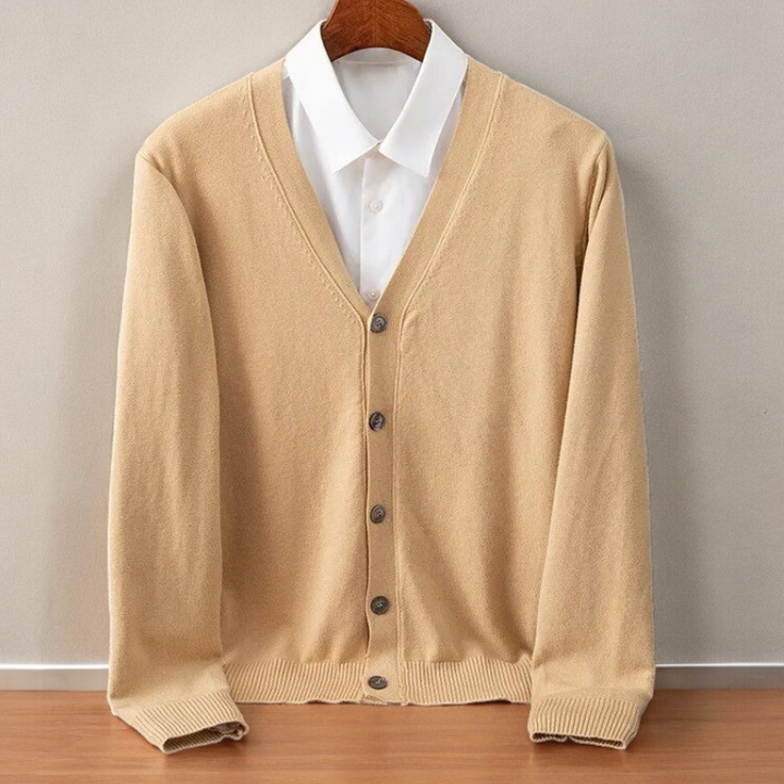 Men's Santorini long sleeve cardigan sweater, perfect for sophisticated layering & classic wear.
