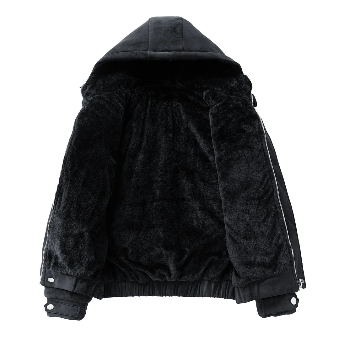 Detail of the wrist cuffs on a men's sherpa-lined full-zip jacket, for warmth