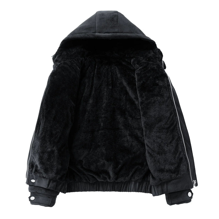Detail of the wrist cuffs on a men's sherpa-lined full-zip jacket, for warmth