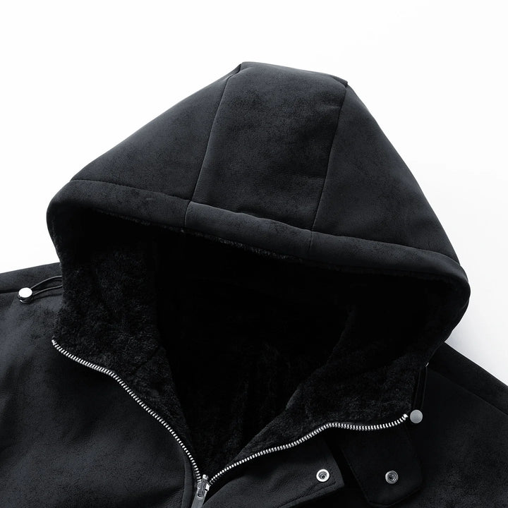 Stylish men's sherpa-lined hooded jacket, a versatile full-zip winter coat for casual wear