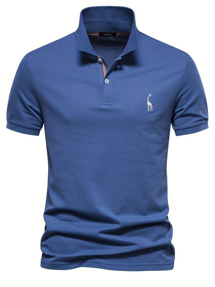 Comfortable men's short sleeve polo, ideal for golf or casual wear, featuring an embroidered giraffe.