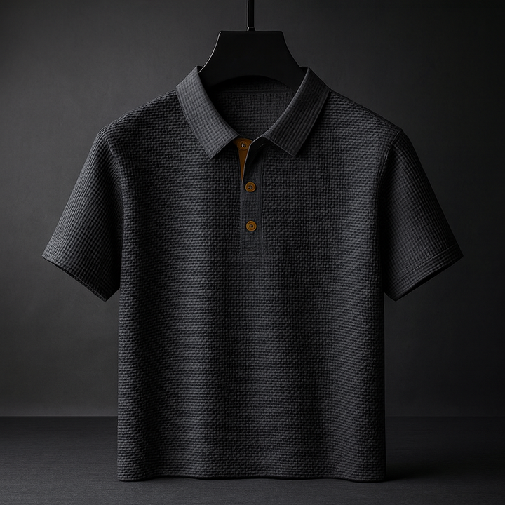 Casual men's short sleeve textured polo shirt, a versatile and comfortable addition to summer fashion.
