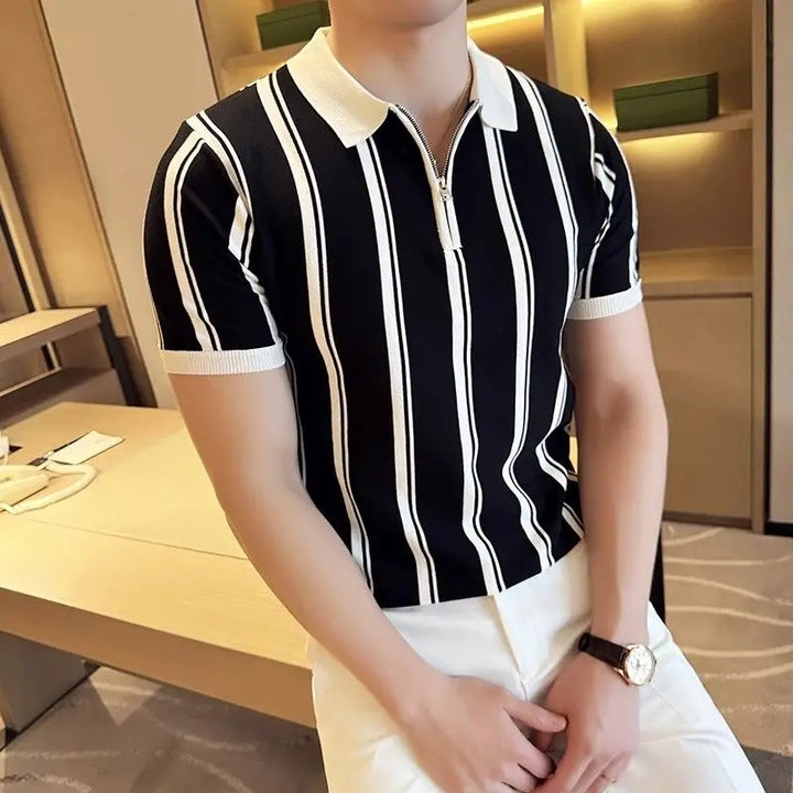 Versatile men's short-sleeve polo shirt featuring a contemporary zipper detail. Perfect for smart casual looks.