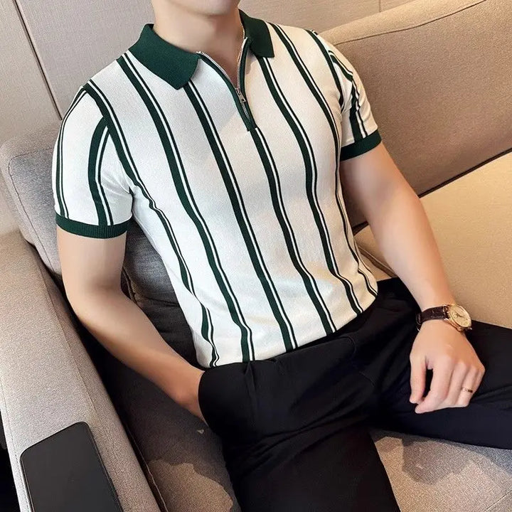 Men's zipper polo, a modern short-sleeve top for everyday comfort and smart casual outfits.