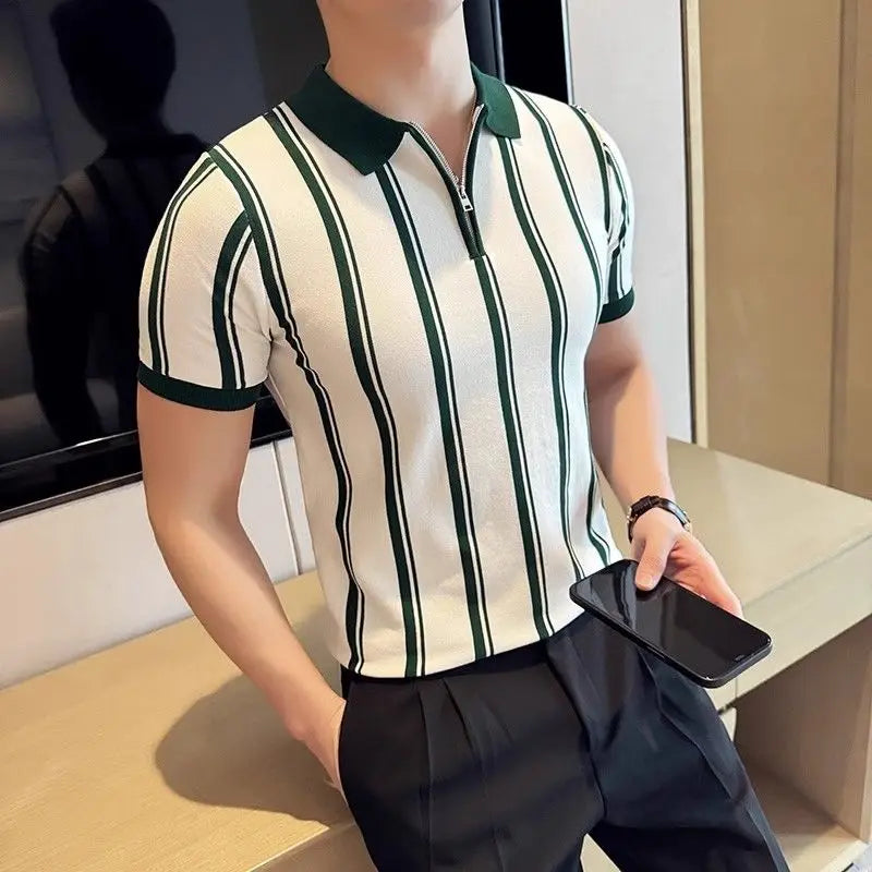 Stylish men's short-sleeve zipper polo, excellent for summer, casual outings, or smart events.