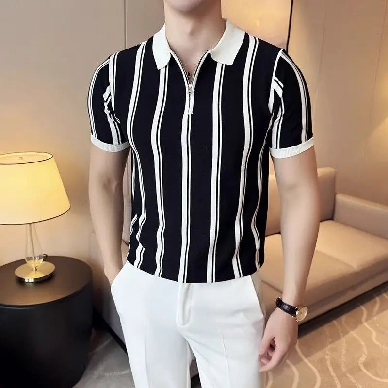 Regular fit men's polo shirt with a modern zipper, offering comfort and a sleek short-sleeve look.