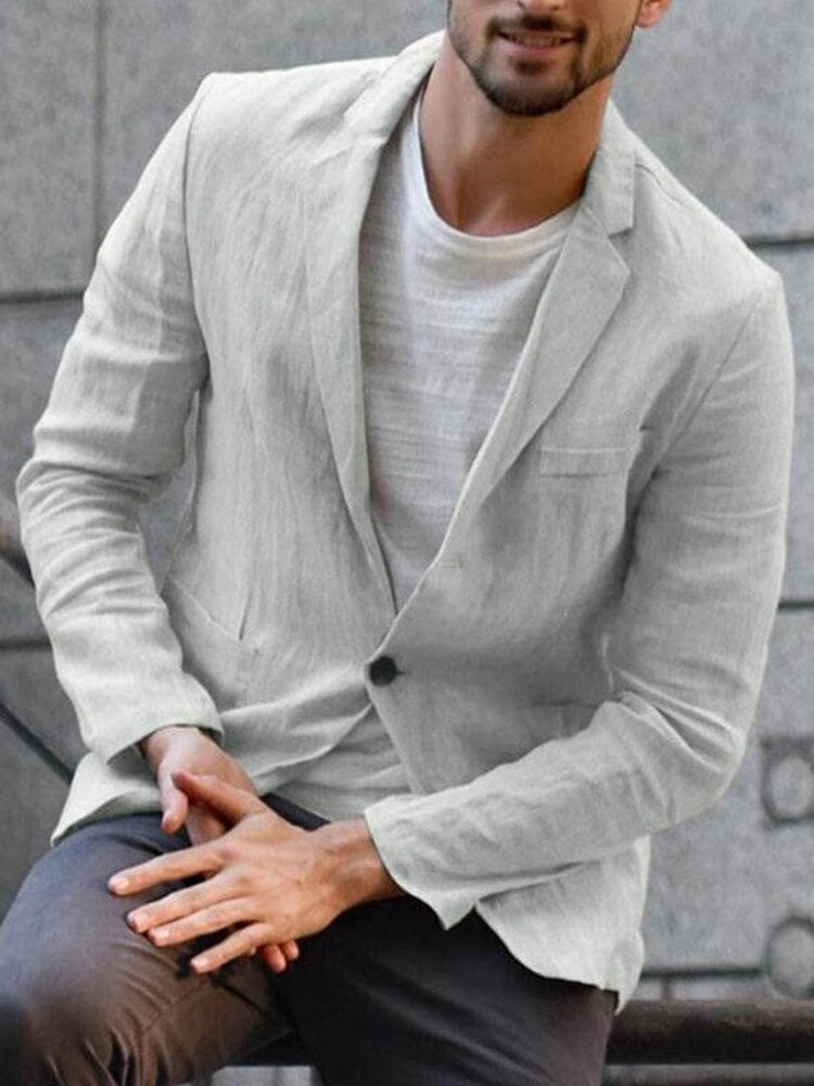 White men's single-breasted summer blazer. Tailored event jacket, perfect for weddings & parties.