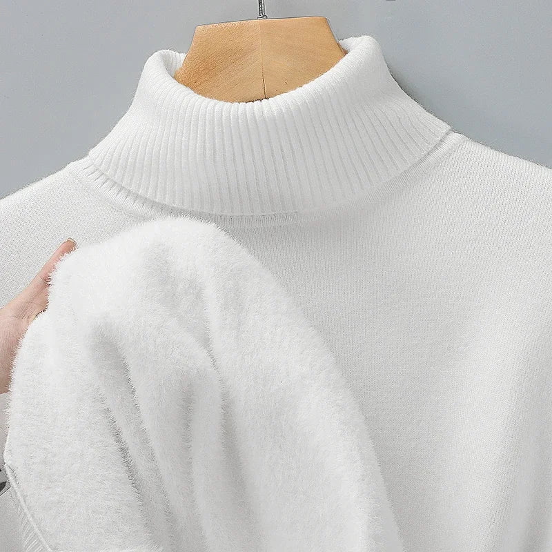 Cozy men's knit turtleneck sweater with a sleek sculpted fit. Ideal for cold weather & smart casual layering.
