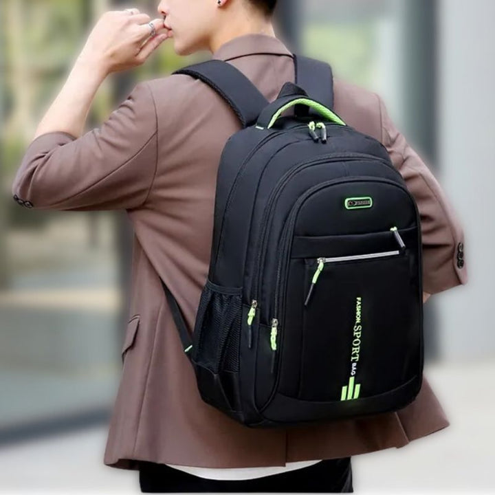 Men's sleek waterproof business backpack for laptops & daily commute, durable design.