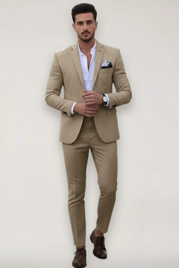 Men's slim fit 2-piece suit for weddings & formal events, featuring a stylish blazer and trousers.
