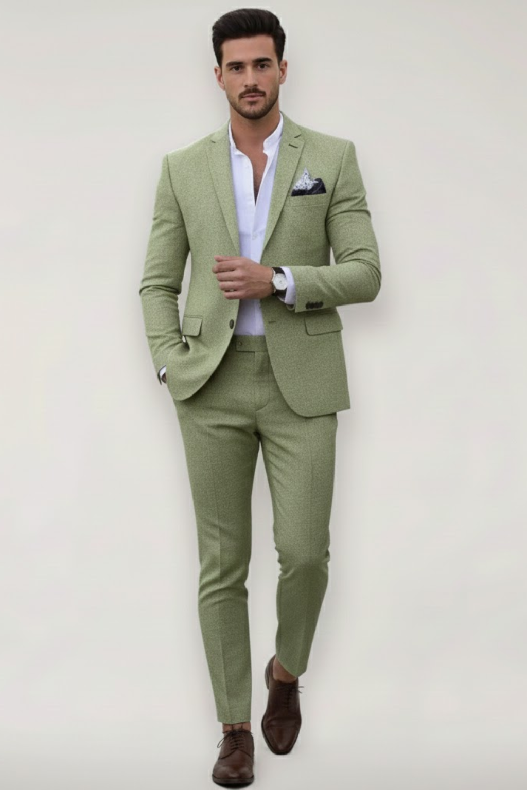 Sophisticated men's slim fit 2-piece suit; perfect for business attire, spring & summer events.