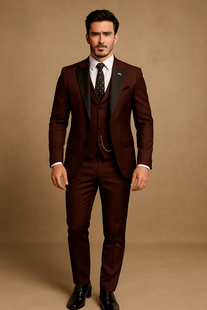 Professional men's slim fit 3-piece business suit, exuding confidence & elegant formal wear.