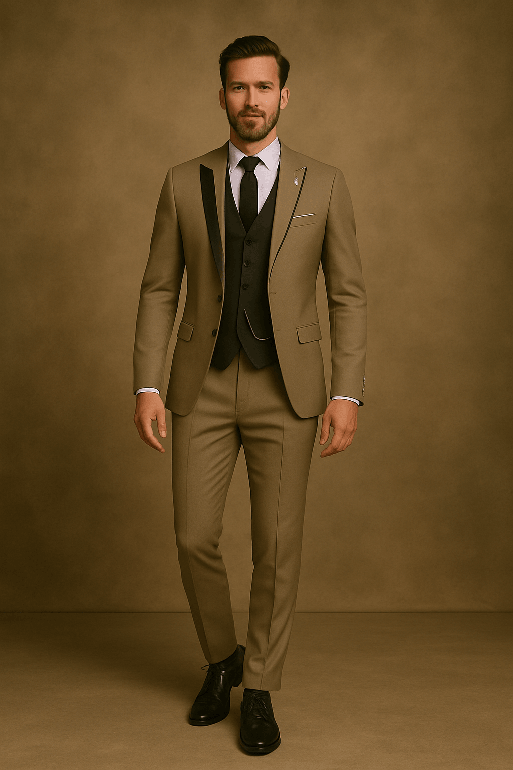 Modern men's fashion: sleek slim fit 3-piece suit, ideal for a contemporary tailored formal look.