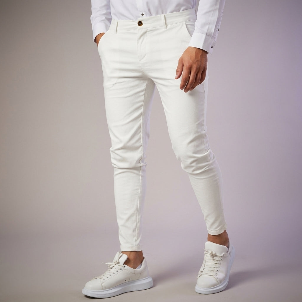 Classic men's formal trousers, slim fit cut for a sleek silhouette. Essential professional business pants.