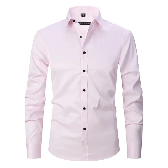Group of men's slim-fit button-down casual shirts in assorted colors. Versatile wardrobe staples.
