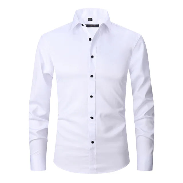 Man adjusting sleeve of his slim-fit long-sleeve button-down casual shirt. Modern mens fashion.