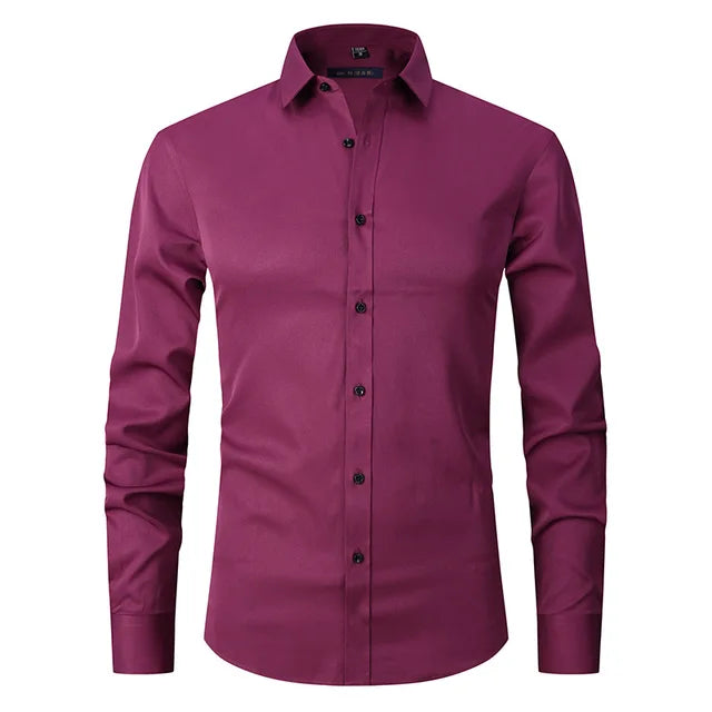 Detail shot of the cuff on a men's slim-fit long-sleeve button-down casual shirt.