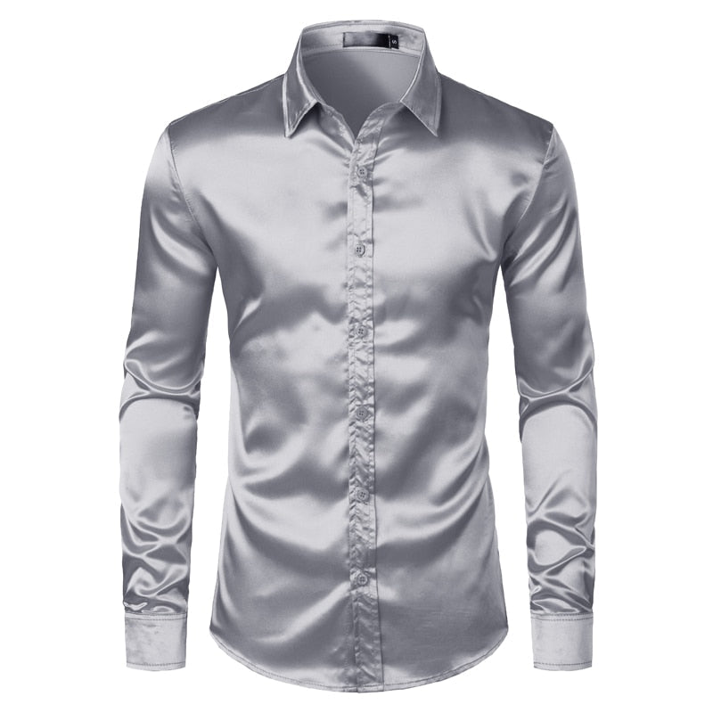 Black men's slim fit button down dress shirt, long sleeve, perfect for business casual, office, or formal events.