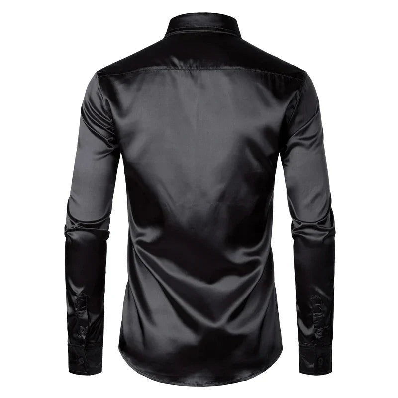 Gray men's slim fit long sleeve button down shirt, ideal for stylish formal attire & professional business fashion.