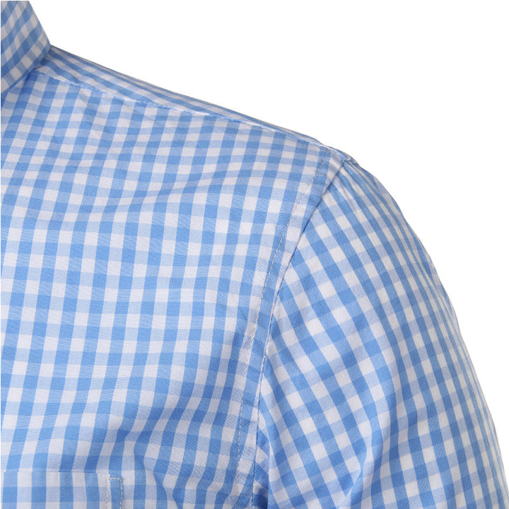 Classic checkered pattern men's slim fit button down shirt. A versatile long sleeve staple for men's fashion.