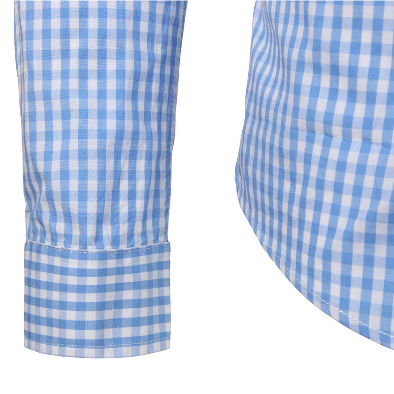 Men's slim fit long sleeve checkered button down shirt. A stylish patterned shirt for various occasions.