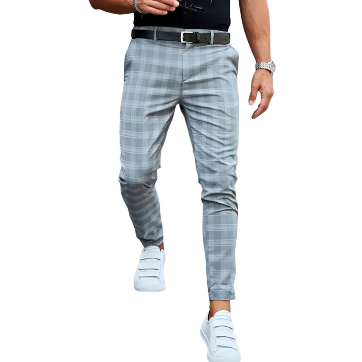 Men's slim fit cropped checked dress pants for a modern, versatile style.