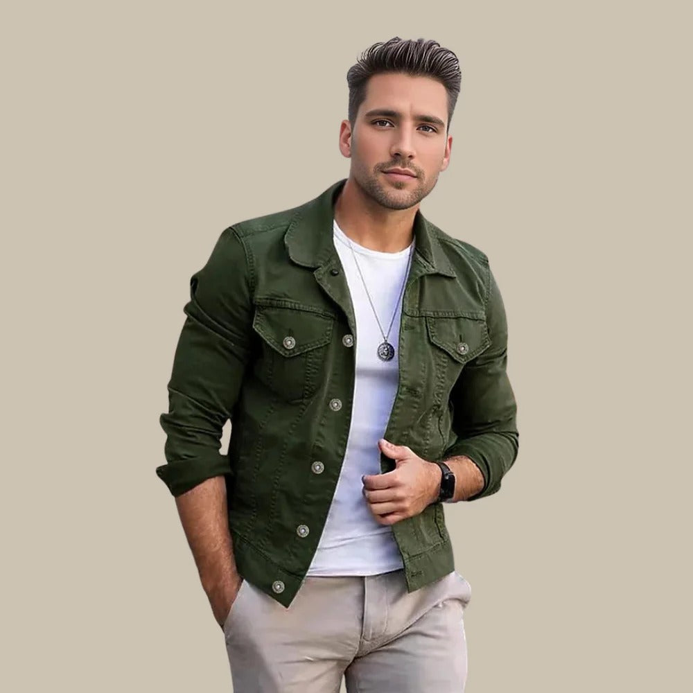 Men's slim fit denim jacket, timeless style for casual everyday wear & layering. Essential menswear.
