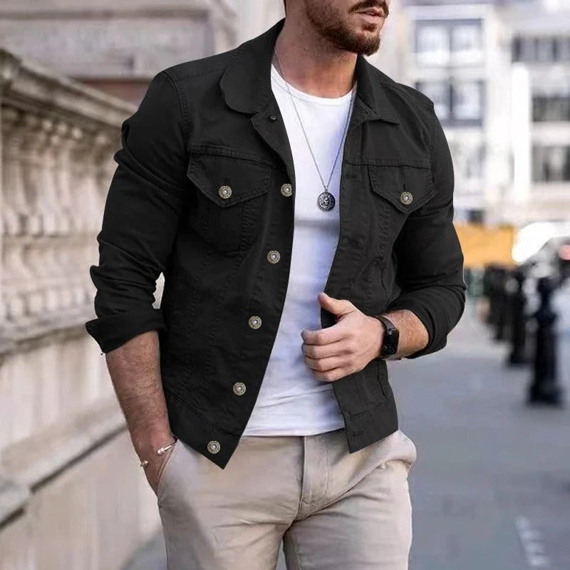 Stylish men's slim fit denim jacket, perfect outerwear for autumn, winter & year-round layering.