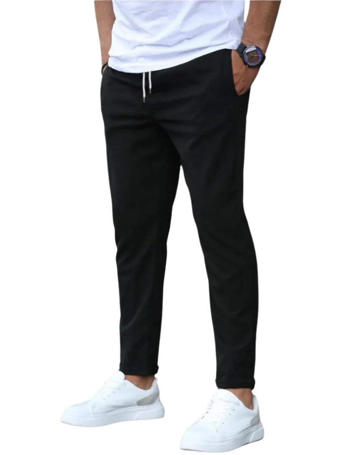Stylish men's casual slim fit chino pants with drawstring, perfect for modern menswear.