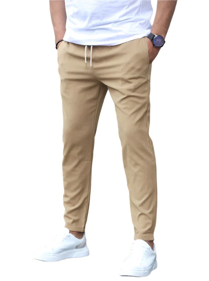 Versatile men's comfort pants: slim fit drawstring chinos, great for any occasion.