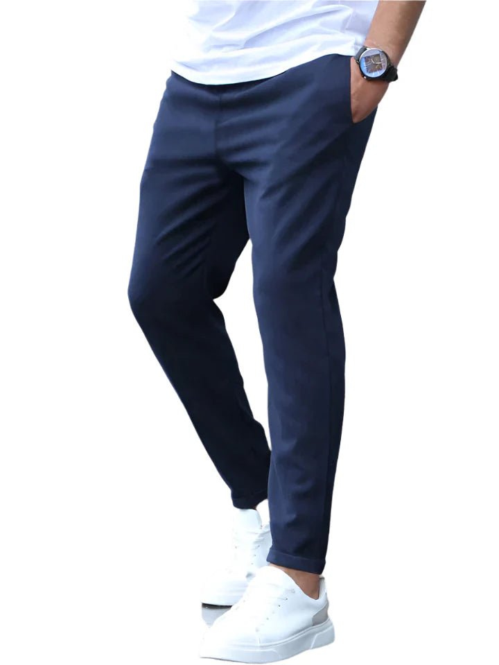 Everyday wear men's slim fit drawstring chino pants, combining style and flexibility.