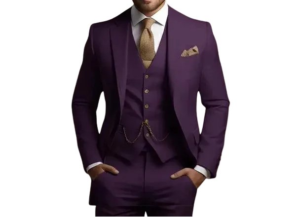 Versatile men's formal three-piece suit, slim fit & tailored for weddings, proms, & business events. Modern mens wear.