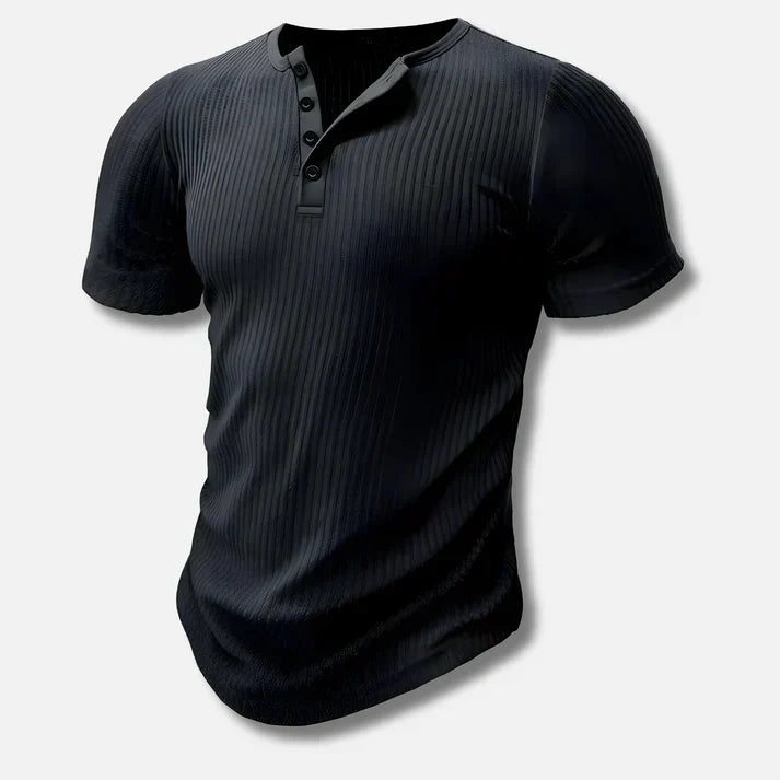 Men's slim-fit Henley t-shirt with button placket, perfect for casual everyday style.