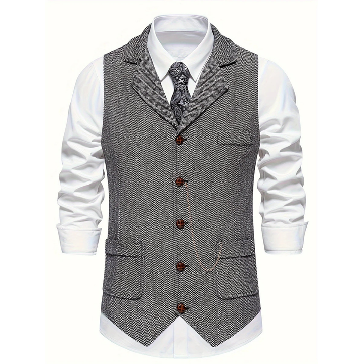 Men's sophisticated herringbone vest with slim fit design, a versatile waistcoat for timeless business and formal outfits.