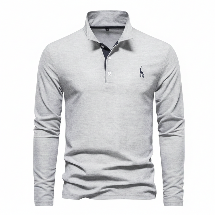 Stylish men's slim fit long sleeve polo shirt, breathable fabric, a comfortable choice for modern men's fashion.